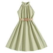 ZHUASHUM dresses for teens Toddler Girls Sleeveless Solid Color Elegance Dance Party Dresses easter clothes Green,Size:9-10 Years